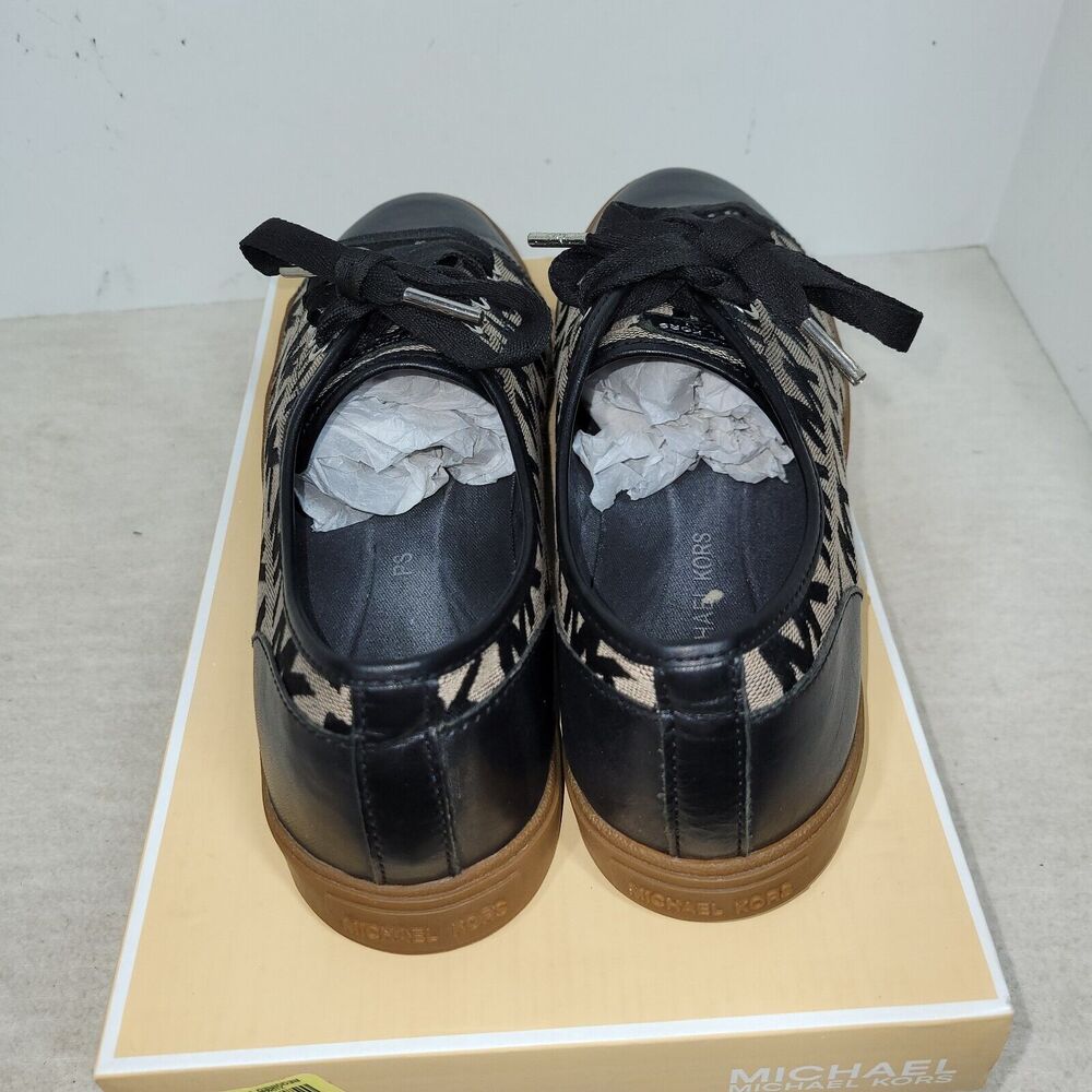 Michael Kors Shoes Size 10 Womens Black Tan MK Signature Logo Lace Up Sneakers - Picture 14 of 16